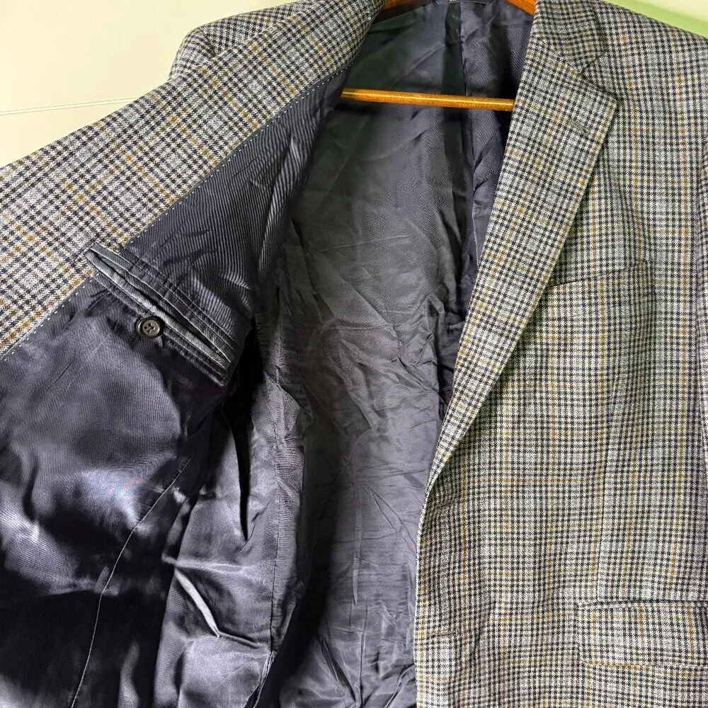 Brooks Brothers 1818 Madison 100% Wool Sport Coat Brown Plaid Blazer Men’s 44R